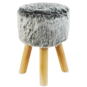 Round Grey Short Faux Fur Stool