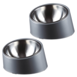 Grey Slanted Pet Bowl 2 Pack