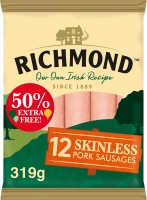Iceland  Richmond 12 Skinless Pork Sausages 319g