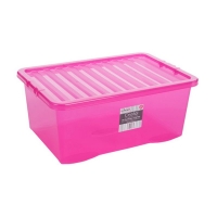 QDStores  45L Wham Crystal Stacking Plastic Storage Pink Box & Clip Li