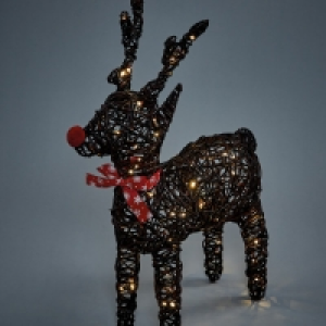Brown Faux Rattan LED Reindeer