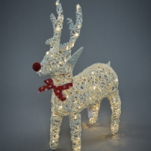 White Faux Rattan LED Reindeer