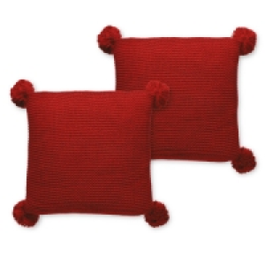 Aldi  Deep Red Knit Cushion Pom -2 Pack