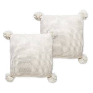 Cream Knit Cushion With Pom - 2 Pack