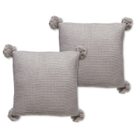 Aldi  Grey Knit Cushion With Pom - 2 Pack