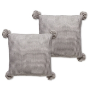 Grey Knit Cushion With Pom - 2 Pack