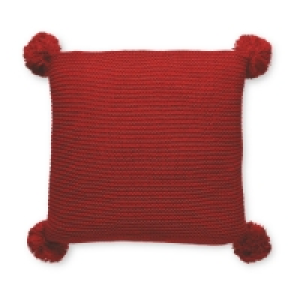 Deep Red Knitted Pompom Cushion