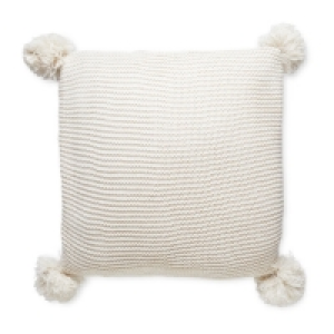 Cream Knitted Pompom Cushion