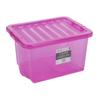 QDStores  24L Wham Crystal Stacking Plastic Storage Pink Box & Clip Li