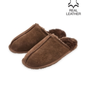 Aldi  Mens Dark Brown Sheepskin Slippers