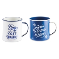 Aldi  Blue & White Tin Gift Mugs 2 Pack