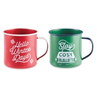 Aldi  Green & Red Tin Gift Mugs 2 Pack