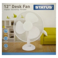 QDStores  Status 12 Inch Oscillating Desk Fan White - 3 Speed