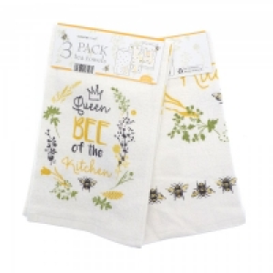 Country Club Kitchen Tea Towels Queen Bee 3pk