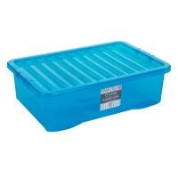 QDStores  32L Wham Crystal Stacking Plastic Storage Blue Box & Clip Li