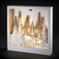 QDStores  LED Warm White 3 Stag Forest Square Picture Light Battery 25