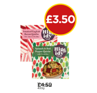 Budgens  Higgidy Smoked English Bacon Quiche, Spinach & Red Pepper Qu