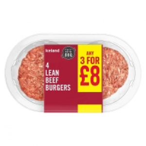 Iceland 4 Lean Beef Burgers 360g £3.00