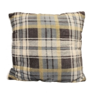 QDStores  Sherpa Fleece & Tartan Cushion 50 x 50cm Grey & Beige