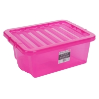 QDStores  16L Wham Crystal Stacking Plastic Storage Pink Box & Clip Li