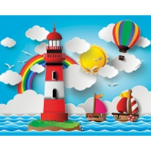 ohpopsi Rainbow Lighthouse 3D Wall Mural - L 3m (W) x 2.4m ( £60.00