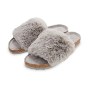 Avenue Ladies Grey Fur Sliders