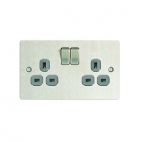 Wickes  Wickes 13A Ultra Flat Plate Twin Switched Socket - Brushed S