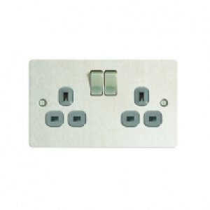 Wickes  Wickes 13A Ultra Flat Plate Twin Switched Socket - Brushed S