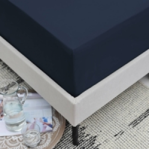 The Lyndon Company Dark Blue 200 Thread Count Combed Cotton Percale Fitted Shee