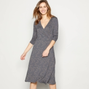 Principles Grey Bird Print Wrap Midi Dress