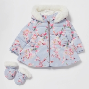 Baby Girls Blue Floral Print Showerproof Coat £22.50