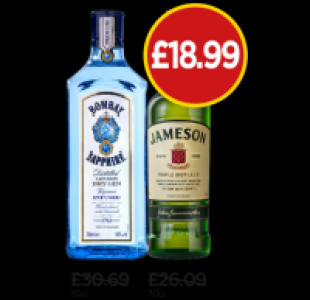 Budgens  Jameson Irish Whiskey, Bombay Sapphire Gin