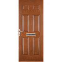 Wickes  Euramax 6 Panel Oak Right Hand Composite Door 880mm x 2100mm