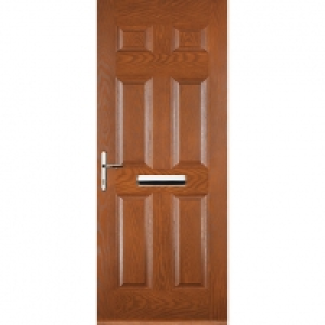 Wickes  Euramax 6 Panel Oak Right Hand Composite Door 880mm x 2100mm