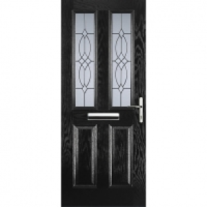 Wickes  Euramax 2 Panel 2 Square Black Left Hand Composite Door 880m