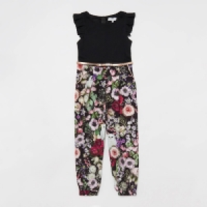 Lola & Maverick Girls Navy Floral Print Mock Jumpsuit