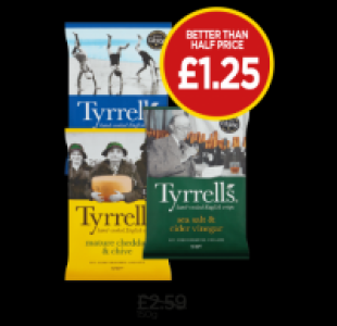 Tyrrells Lightly Sea Salted Crisps, Sea Salt & Cider Vinegar £1.25