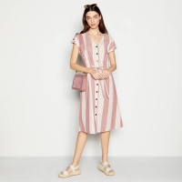 Debenhams Maine New England Terracotta Stripe Print Cotton Midi Dress