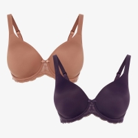 Debenhams Gorgeous Dd+ 2 Pack Plum and Pink Lace Underwired Non-Padded T-Shirt Bras
