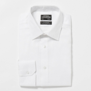 The Collection White Textured Herringbone Non Iron Cotton Long Sleeves Clas