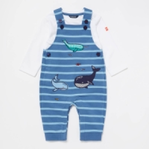 Maine New England Baby Boys Blue Whale Appliqué Cotton Dungaree and Bodysuit
