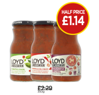 Budgens  Loyd Grossman Tomato & Basil Sauce, Tomato & Chilli Sauce, B