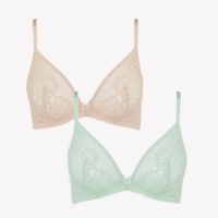 Debenhams Debenhams 2 Pack Pale Green and Pale Pink Ruby Lace Underwired Non-P