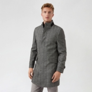 Burton Charcoal Herringbone Faux Funnel Neck Coat