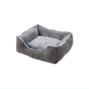 Small Plush Grey Check Dog Bed
