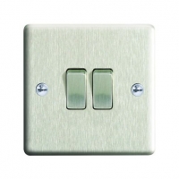 Wickes  Wickes 10A Light Switch 2 Gang 2 Way Brushed Steel Raised Pl