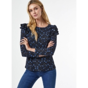 Debenhams Dorothy Perkins Black Floral Print Ruffle Top