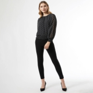 Dorothy Perkins Black Flocked Spot Print Shirred Hem Top