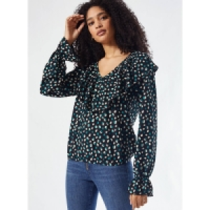 Debenhams Dorothy Perkins Green Spot Print Ruffle Textured Top