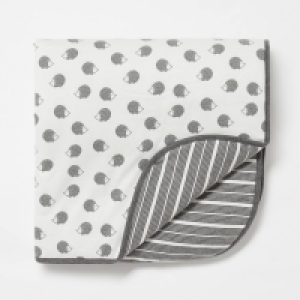 Debenhams Lucy & Sam Grey Hedgehog Print Organic Cotton Reversible Blanket